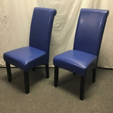 Pair of Modern Blue Vinyl Parsons Dining Chairs