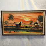 Framed Signed Original Village Sunrise Landscape Oil Painting