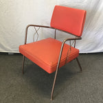 Vintage MCM Orange Vinyl & Brown Metal Armchair