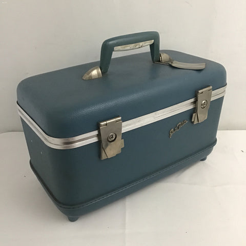 Vintage Jet Flite Blue Hard-Side Travel Make-Up Case
