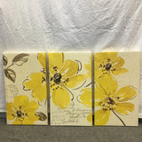 Yellow & Tan Floral Triptych Canvas Art