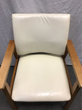 Modern MCM Solid Tropical Wood & White Upholstered Accent Chair