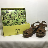 Fly London Brown Leather Strappy Wedge Sandals