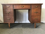 Vintage MC Bassett Walnut Veneer 7-Drawer Kneehole Desk