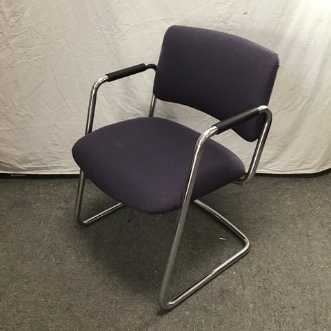 Vintage MCM Blue Upholstered & Chrome Metal Cantilever Office Chair