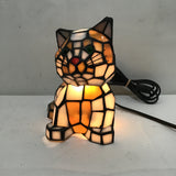 Modern Stained Glass Bobblehead Cat Table Lamp