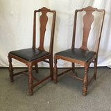 Set of 2 Vintage Jacobean Solid Walnut Splat-Back Dining Chairs
