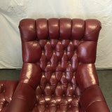 Vintage Regency Red Tufted Leather Armchair & Ottoman