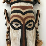 Vintage Brown & White Painted Carved Wooden Mask