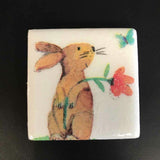 Susan Sitaraman Single Bunny Decoupage On White Tile Magnet