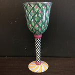 Signed Mackenzie-Childs Inspired Green Painted Goblet