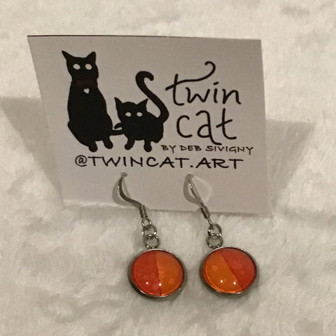 Twin Cat Orange Circle Drop Earrings