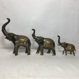 Set of 3 Vintage Hand Etched Brass Elephants