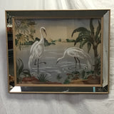Vintage Mirror-Framed Original Crane Silk Screen Print