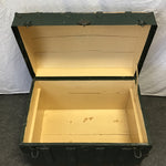 Vintage Green Painted Wood & Metal Dome-Top Steamer Trunk