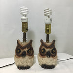 Pair of Small Vintage Painted Ceramic Owl Table Lamps