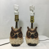 Pair of Small Vintage Painted Ceramic Owl Table Lamps