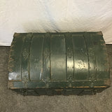 Vintage Green Painted Wood & Metal Dome-Top Steamer Trunk
