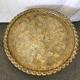Vintage MC Round Moroccan Brass Tray & Solid Teak Coffee Table