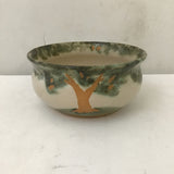 Signed Green & Tan Tree Motif Ceramic Bowl