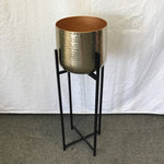 Modern Hammered Brass & Black Iron Plant Stand