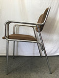 Vintage MCM Global Uphosltery Brown Fabric & Chrome Metal Office Chair