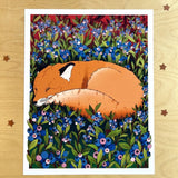 Rachel Feirman "Red Fox & Blueberry Bush" 11x14 Digital Art Print