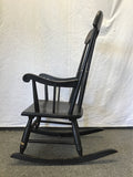Vintage Black-Stained Solid Wood Children's Rocking Chair