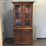 2pc Vintage Federal Solid Cherry Buffet & Glass-Front Hutch