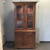 2pc Vintage Federal Solid Cherry Buffet & Glass-Front Hutch