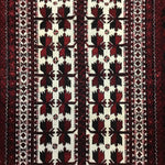 Vintage Hand Hooked Red & White & Black Geometric Wool 3x6 Area Rug