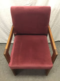 Vintage Red Upholstered Solid Oak Office Chair