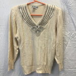 Vintage Premiere Designer Collection Off-White Silk Blend Beaded Sweater