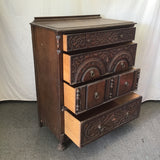 Vintage Jacobean Walnut Veneer 4-Drawer Chest of Drawers