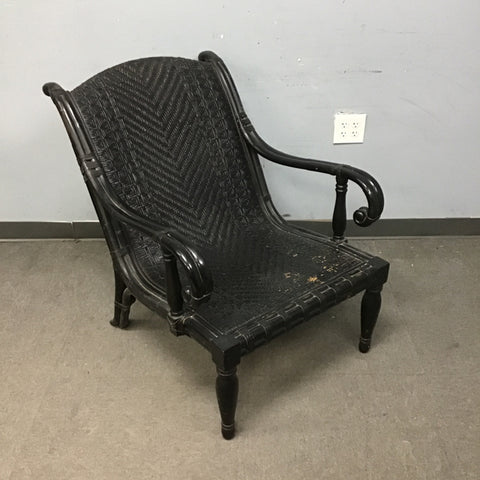 Vintage Black Painted Rattan Patio Armchair