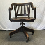 Vintage Solid Black Walnut Rolling Banker's Office Chair