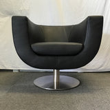 Contemporary Zuri Black Leather "Macie" Swivel Accent Chair