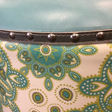 Modern Round Blue/Green & White Upholstered Ottoman