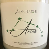 Lavender in Luxe 8oz "Aries" (Zo4) Zodiac Candle in Clear Glass Jar