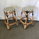 Pair of Vinyl Seat & Rattan Counter Stools
