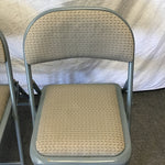 Pair of Vintage Blue Metal & Grey Upholstered Folding Chairs