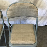 Pair of Vintage Blue Metal & Grey Upholstered Folding Chairs