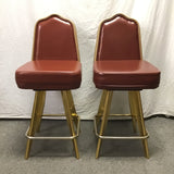 Pair of MCM Gasser Chair Co. Red Counter Height Casino Swivel Bar Stools