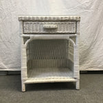 Vintage White Wicker 2-Tier Night Stand