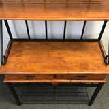 Modern Tropical Wood & Black Metal Baker's Rack