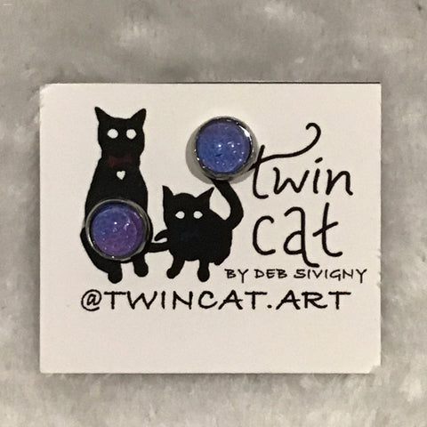 Twin Cat Purple Tiny Stud Earrings