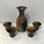 5pc Brown & Black Colourblock Ceramic "Vino" Decanter Set