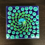 Susan Sitaraman Single Hand Painted Spiral Mandala On Blue Tile Magnet