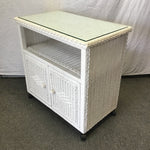 Vintage White Wicker Rolling 2-Tier Entertainment Stand