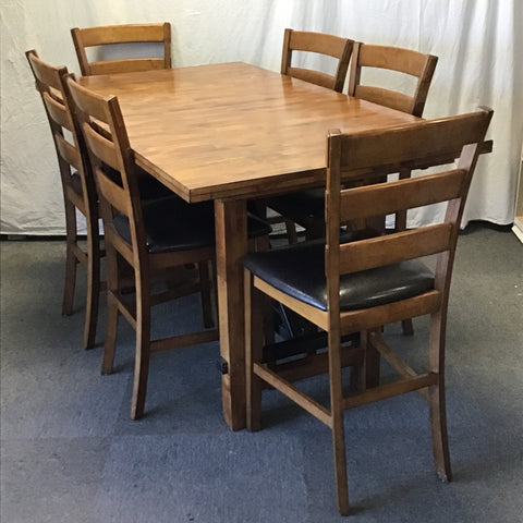 7pc Modern Craftsman Solid Tropical Wood Counter-Height Dining Set